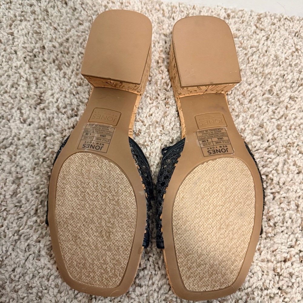 NWOT | Jones New York Black Cork Block Heel Woven Slide Sandals - Picture 6 of 6